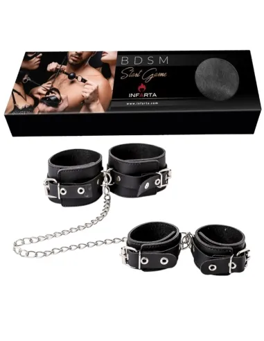 Esposas de mano tobillo con cadena larga- eco-cuero negro | Infarta fetish | Collares