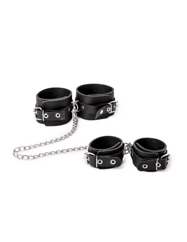 Esposas de mano tobillo con cadena larga- eco-cuero negro | Infarta fetish | Collares