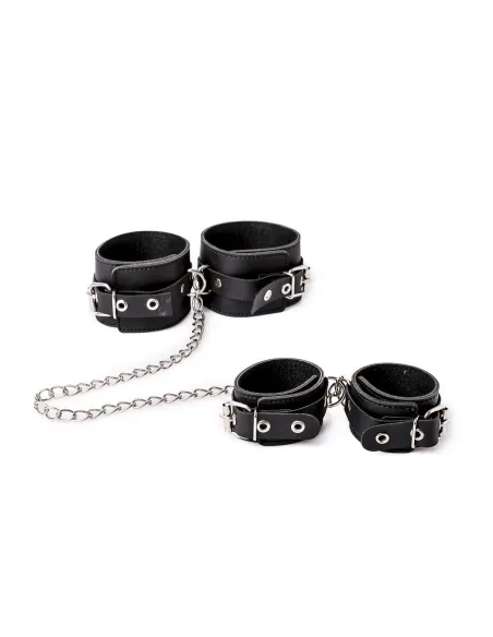 Esposas de mano tobillo con cadena larga- eco-cuero negro | Infarta fetish | Collares