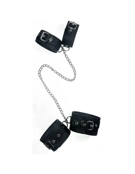 Esposas de mano tobillo con cadena larga- eco-cuero negro | Infarta fetish | Collares