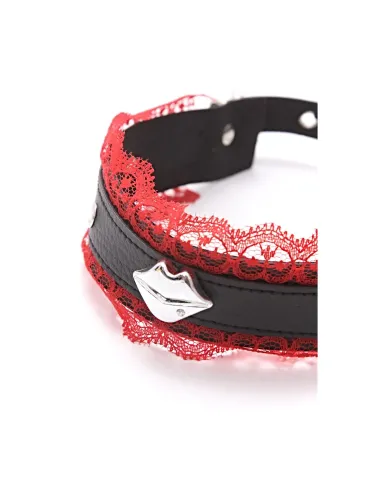 Collar choker con puntilla roja y boquita plateada | Infarta fetish | Accesorios y outfits