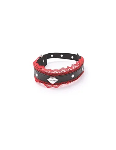 Collar choker con puntilla roja y boquita plateada | Infarta fetish | Accesorios y outfits