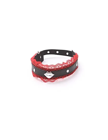 Collar choker con puntilla roja y boquita plateada | Infarta fetish | Accesorios y outfits