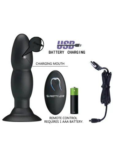 Vibrador rotador anal control remoto silicona recargable 13cm x 3,5cm | Pretty love | Vibradores