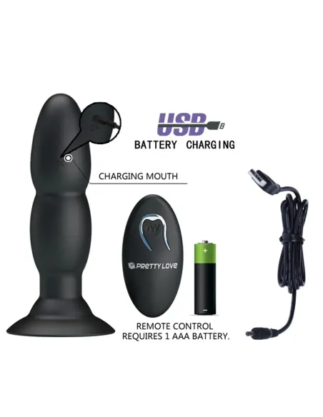 Vibrador rotador anal control remoto silicona recargable 13cm x 3,5cm | Pretty love | Vibradores