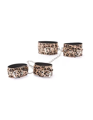 Esposas de mano y tobillo con cadena larga - eco cuero animal print dorado | Infarta fetish | Esposas