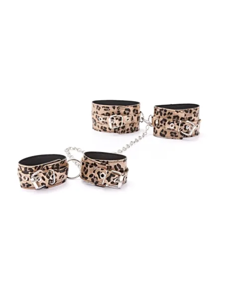 Esposas de mano y tobillo con cadena larga - eco cuero animal print dorado | Infarta fetish | Esposas