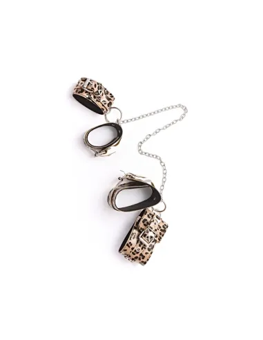 Esposas de mano y tobillo con cadena larga - eco cuero animal print dorado | Infarta fetish | Esposas