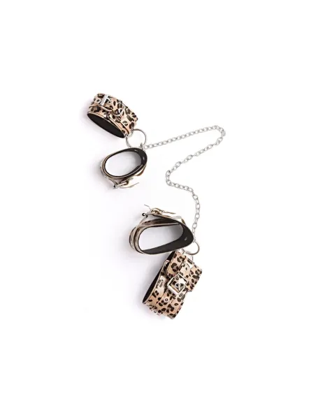 Esposas de mano y tobillo con cadena larga - eco cuero animal print dorado | Infarta fetish | Esposas