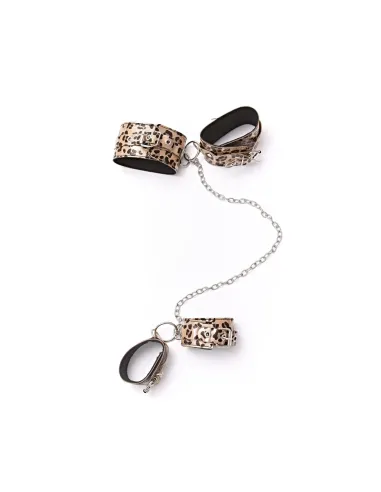 Esposas de mano y tobillo con cadena larga - eco cuero animal print dorado | Infarta fetish | Esposas