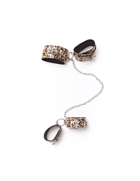 Esposas de mano y tobillo con cadena larga - eco cuero animal print dorado | Infarta fetish | Esposas