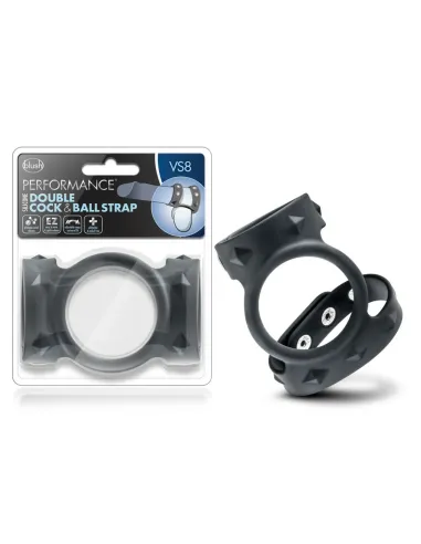 Performance - vs8 - silicone double cock & ball strap - black | Blush | Anillos