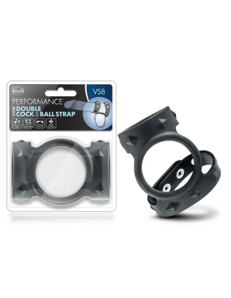 Performance - vs8 - silicone double cock & ball strap - black | Blush | Anillos