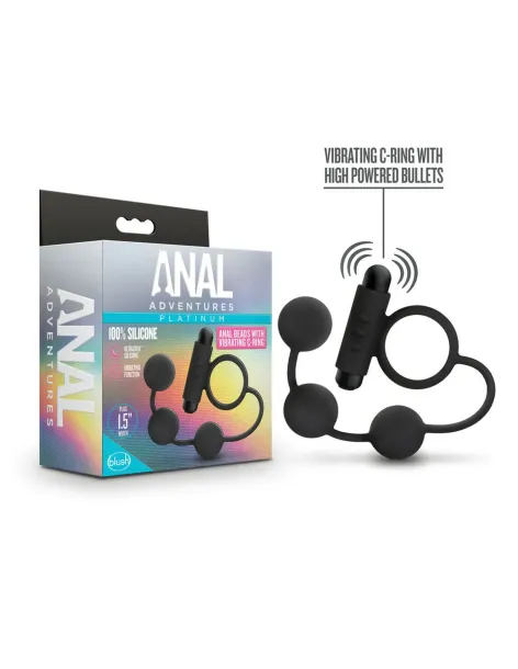 Anal adventures platinum - silicone anal beads with vibrating c-ring - black | Blush | Anillos