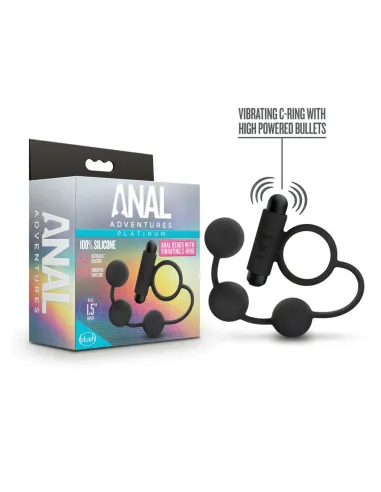 Anal adventures platinum - silicone anal beads with vibrating c-ring - black | Blush | Anillos