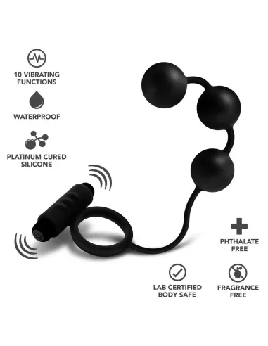 Anal adventures platinum - silicone anal beads with vibrating c-ring - black | Blush | Anillos