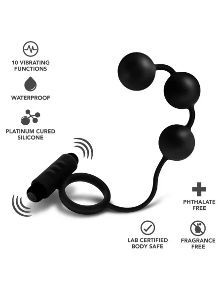 Anal adventures platinum - silicone anal beads with vibrating c-ring - black | Blush | Anillos