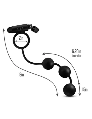 Anal adventures platinum - silicone anal beads with vibrating c-ring - black | Blush | Anillos
