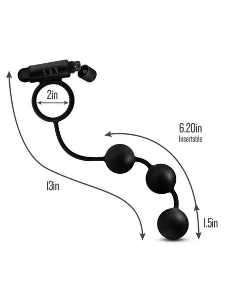 Anal adventures platinum - silicone anal beads with vibrating c-ring - black | Blush | Anillos