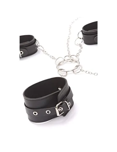 Esposas cruz de mano y tobillo con collar de cadena - eco cuero negro | Infarta fetish | Collares