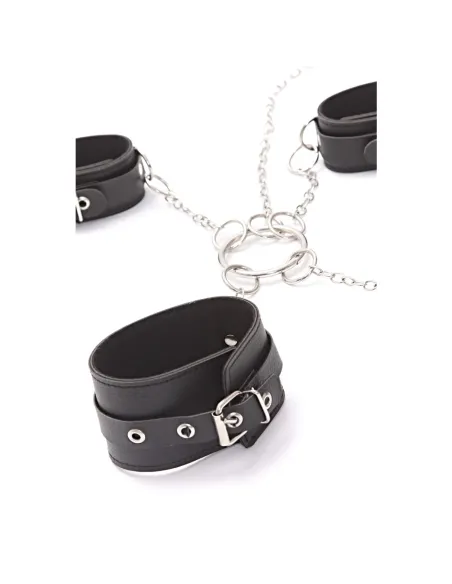Esposas cruz de mano y tobillo con collar de cadena - eco cuero negro | Infarta fetish | Collares