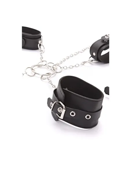 Esposas cruz de mano y tobillo con collar de cadena - eco cuero negro | Infarta fetish | Collares