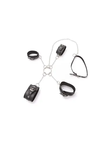 Esposas cruz de mano y tobillo con collar de cadena - eco cuero negro | Infarta fetish | Collares