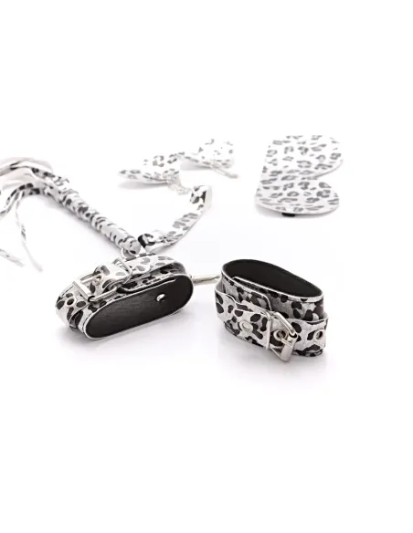 Set bdsm animal print plateado 4 piezas | Infarta fetish | Kits