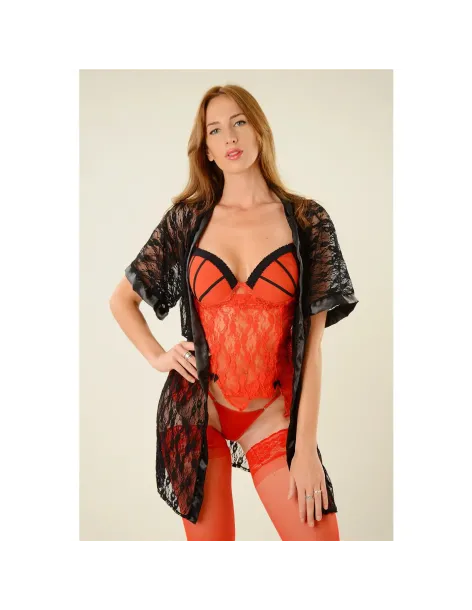 Bata de encaje talle unico negro | Romanett | Vestidos