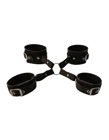 Inmovilizador cruz con esposa de mano y tobillo - eco-cuero negro | Infarta fetish | Esposas