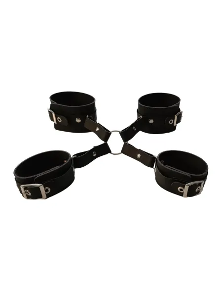Inmovilizador cruz con esposa de mano y tobillo - eco-cuero negro | Infarta fetish | Esposas