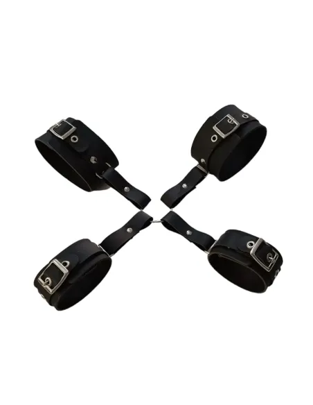 Inmovilizador cruz con esposa de mano y tobillo - eco-cuero negro | Infarta fetish | Esposas