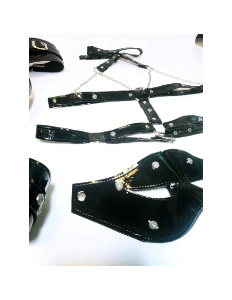 Kit luxury charol negro con strass 4 piezas | Infarta fetish | Kits
