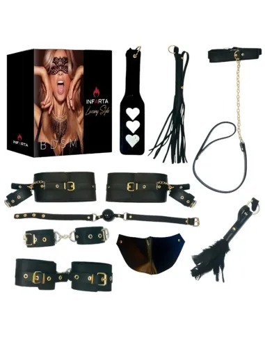 Kit luxury negro y herrajes dorados 9 piezas | Infarta fetish | Kits