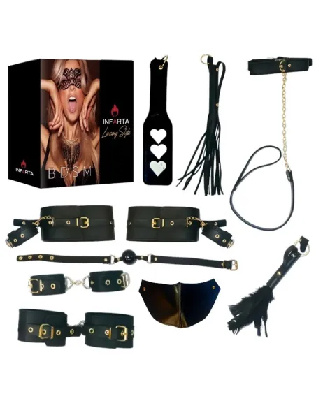 Kit luxury negro y herrajes dorados 9 piezas | Infarta fetish | Kits