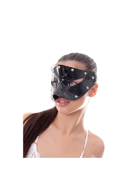 Antifaz luxury abierto reforzado charol negro eco cuero y strass | Infarta fetish | Máscaras y antifaces