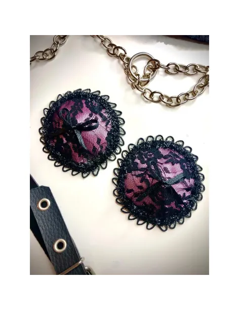 Sutiles pezoneras de raso y puntillas en rosa | Infarta fetish | Descuentos y promociones