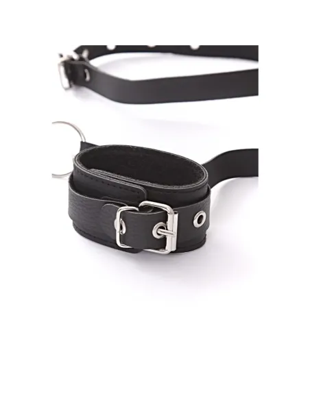 Inmovilizador con esposas de mosquetón regulable - eco-cuero negro | Infarta fetish | Inmovilizadores