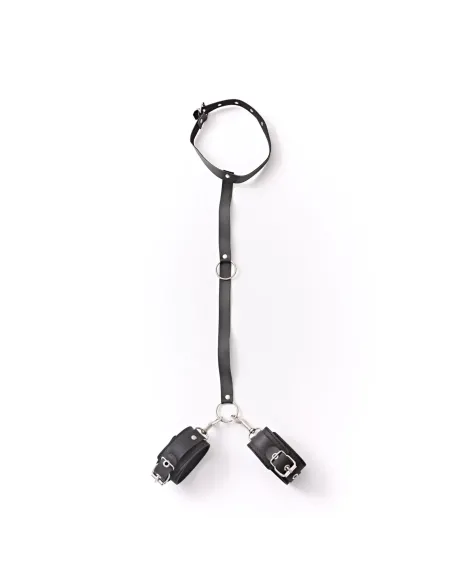 Inmovilizador con esposas de mosquetón regulable - eco-cuero negro | Infarta fetish | Inmovilizadores