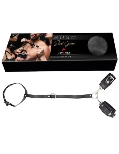 Inmovilizador con esposas de mosquetón regulable - eco-cuero negro | Infarta fetish | Inmovilizadores