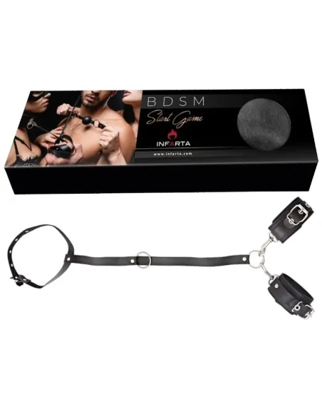 Inmovilizador con esposas de mosquetón regulable - eco-cuero negro | Infarta fetish | Inmovilizadores