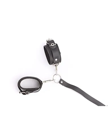 Inmovilizador con esposas de mosquetón regulable - eco-cuero negro | Infarta fetish | Inmovilizadores