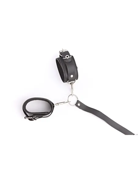 Inmovilizador con esposas de mosquetón regulable - eco-cuero negro | Infarta fetish | Inmovilizadores