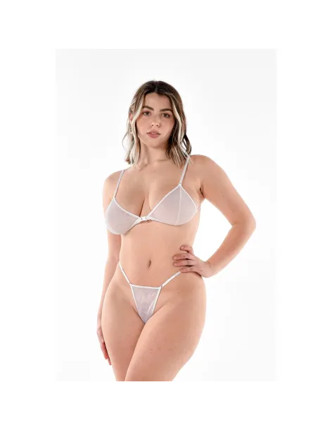 Conjunto de tul corpiño tanga blanco | Malena | Conjuntos