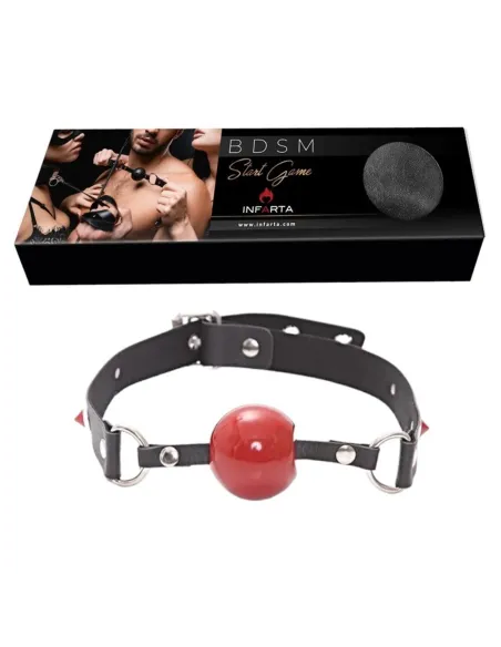 Mordaza bola roja eco cuero y tachas rojas | Infarta fetish | Mordazas
