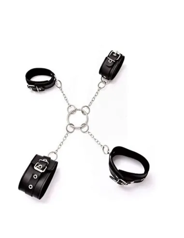 Esposas cruz mano y tobillo de cadena - eco-cuero negro | Infarta fetish | Esposas
