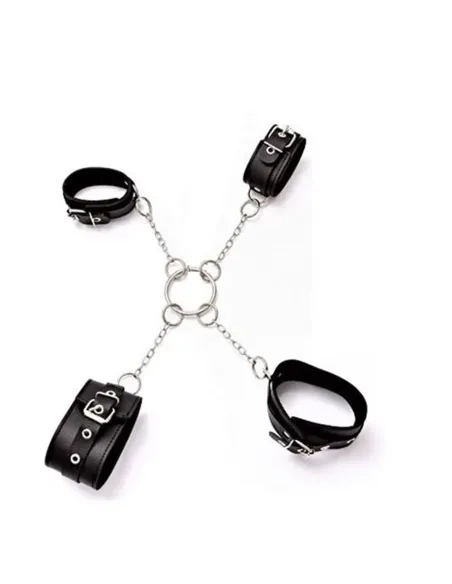 Esposas cruz mano y tobillo de cadena - eco-cuero negro | Infarta fetish | Esposas