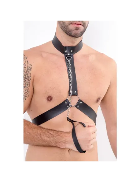 Pechera con collar y correa de cadena - unisex - eco-cuero | Infarta fetish | Accesorios y outfits