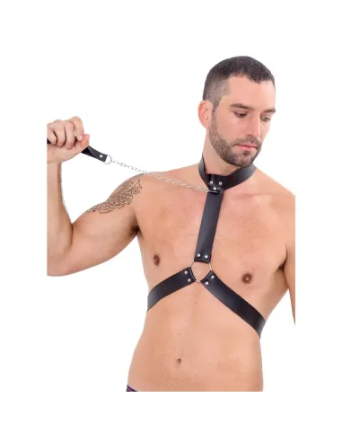 Pechera con collar y correa de cadena - unisex - eco-cuero | Infarta fetish | Accesorios y outfits