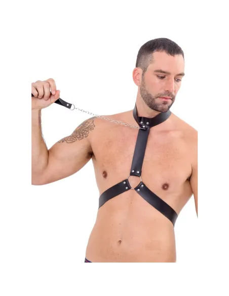Pechera con collar y correa de cadena - unisex - eco-cuero | Infarta fetish | Accesorios y outfits